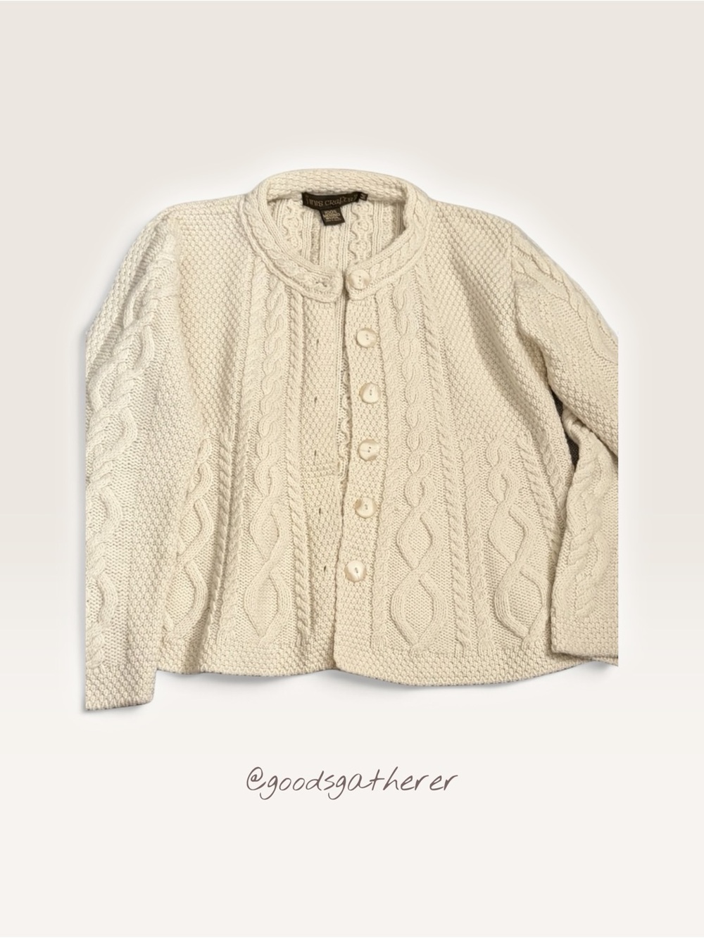 Inis Crafts 100% Merino Wool Irish Cable Knit Cardigan M